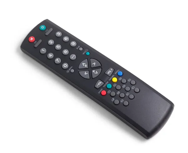 Tv remote control black on white — Stock Photo, Image