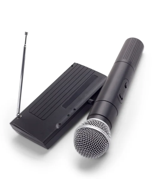 Wireless radio microphone with receiver station antenna isolated — Stock Photo, Image