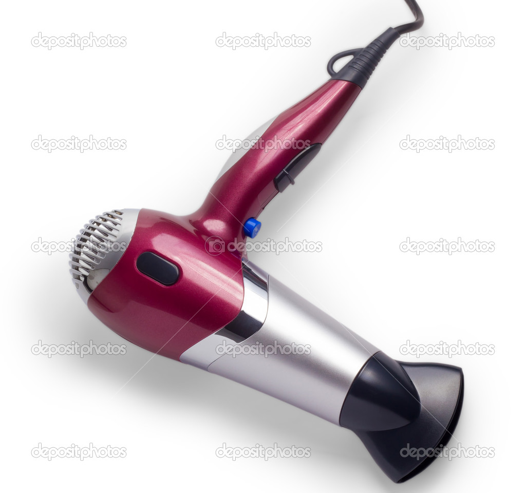 purple hair dryer isolated background