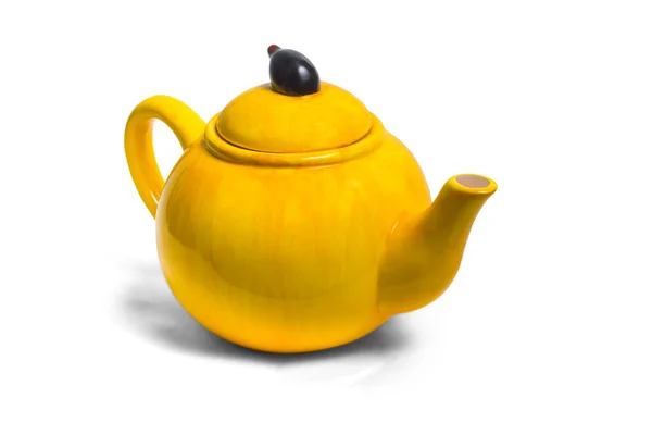 Kettle ceramic yellow teapot tea isolated — Stock Photo, Image