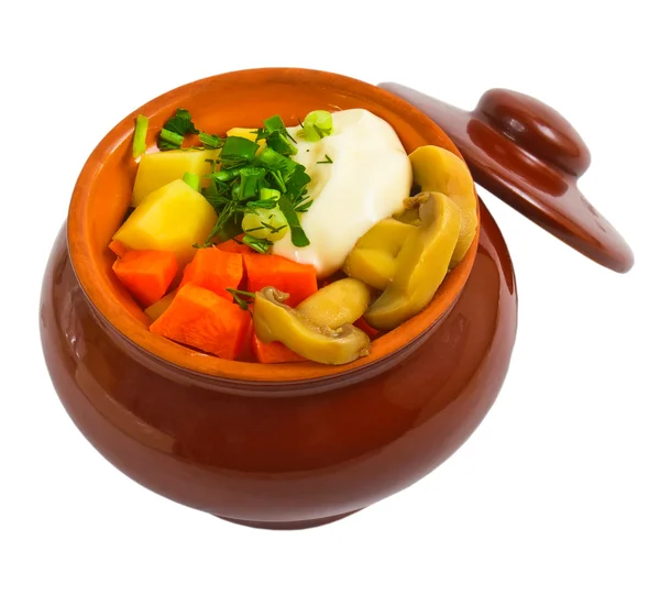 Potatoes pot mushrooms isolated carrot isolated on white backgro — Stock Photo, Image