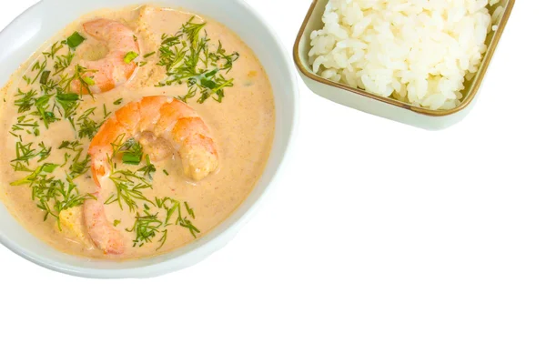 Plato de arroz sopa de camarones aislado sobre fondo blanco recorte de palmaditas — Foto de Stock