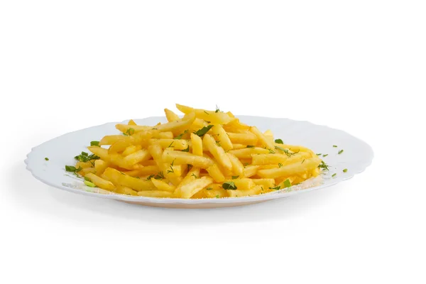 Potatoes and fries plate dill isolated on white background — Stock Photo, Image