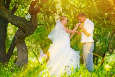 Sarı gelin, yeni evliler cou el öpmeye güneş ışığına gelin damat