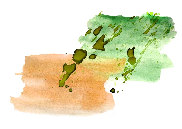 Wh で分離された緑、茶色のブラシ テクスチャ背景水彩画 — ストック写真