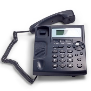 Beyaz arka plan üzerinde izole modern mavi iş telefonu
