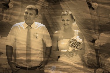 Retro sepya siyah-beyaz fotoğraf gelin ve damat yeni evli olan