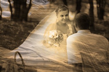 retro sepya siyah-beyaz fotoğraf gelin damat newlywe seyir