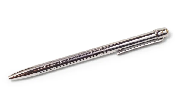 Silver ballpoint pen isolated on white background — Stock Photo, Image