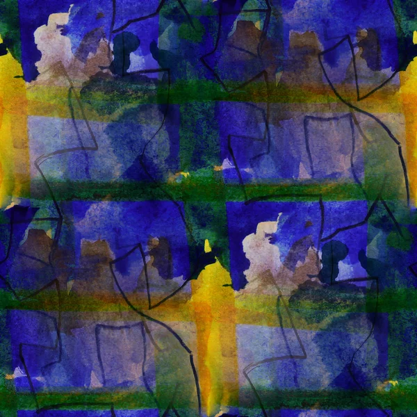 Abstraktního umění bezešvé modré, žluté kubismus picasso textury waterc — Stock fotografie
