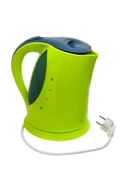 孤立的绿色茶叶电水壶 — 图库照片