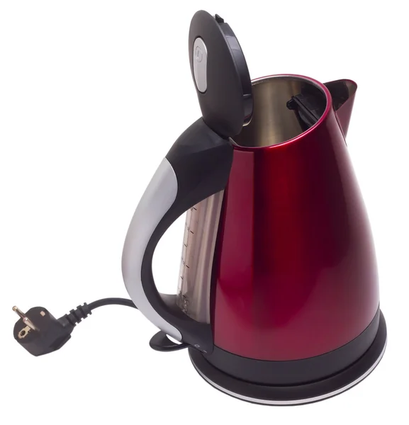 Red electric tea kettle isolated clipping — Stock Photo, Image