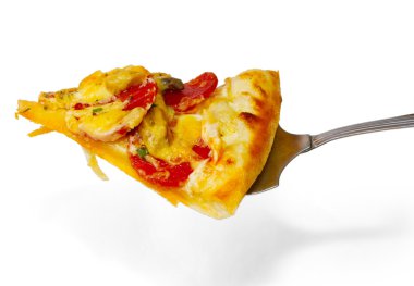 Beyaz arka plan üzerinde izole pizza lezzetli dilim parça iştah açıcı