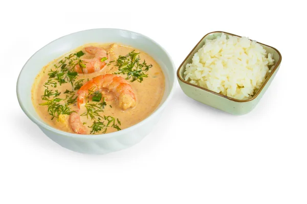 Tasty soup shrimp rice plate isolated on white background — Stock Photo, Image