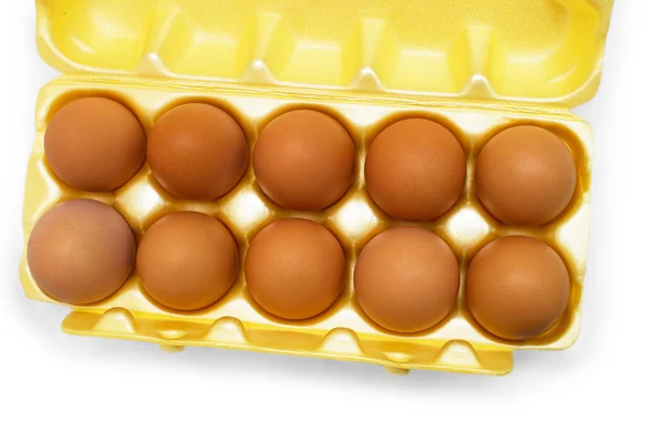 Box yellow egg packaging grid isolated on white background — Stock Photo, Image