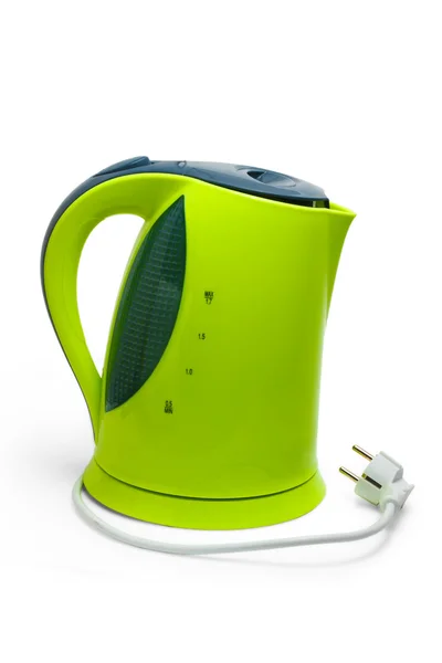 绿色茶水壶电动隔离在白色背景上 — 图库照片