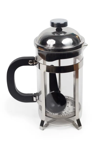 Teekanne Wasserkocher Glas Tee glänzendes Metall isoliert — Stockfoto