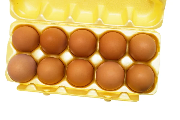 Box yellow egg packaging grid isolated on white background clipp — Stock Photo, Image