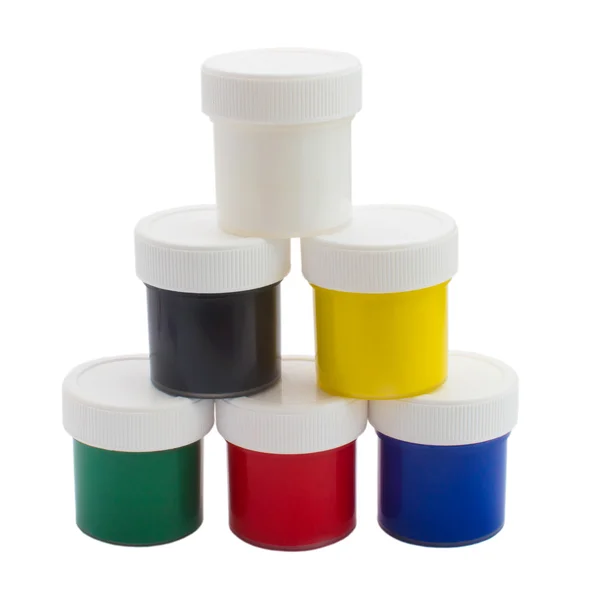 Color aceite bancos de pintura botellas aisladas en clipp fondo blanco —  Fotos de Stock