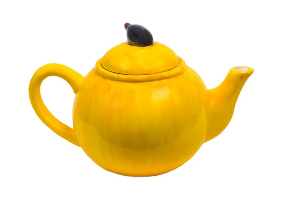 Kettle ceramic yellow teapot tea isolated on white background cl — Stock Photo, Image