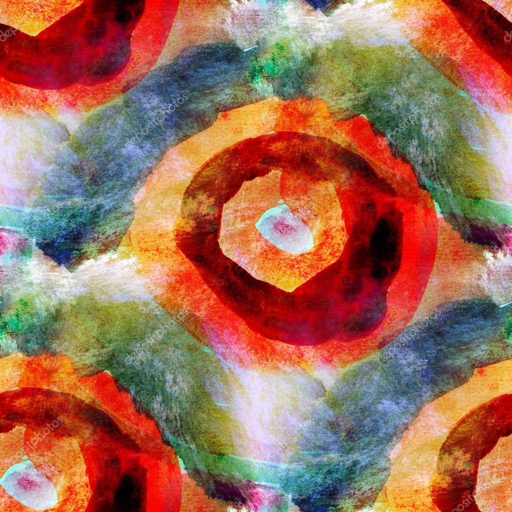 Wallpaper abstract green, orange, circle seamless watercolor art Stock