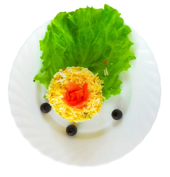 Gurken Salat Tomaten Mayonnaise Apfel isoliert auf weißem Ba — Stockfoto