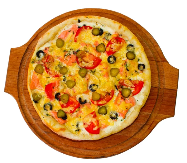 Tasty large pizza cucumber on white background (clipping path) — Stock Photo, Image