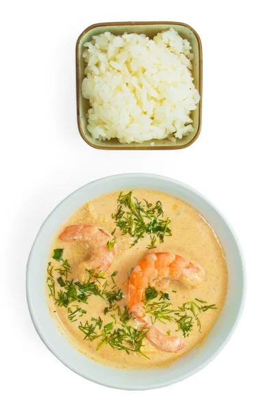 Soup food shrimp rice plate isolated on white background — Stock Photo, Image