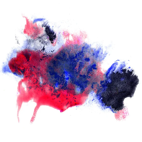 Mavi boya, kırmızı kontur renk suluboya soyut su splatters — Stok fotoğraf