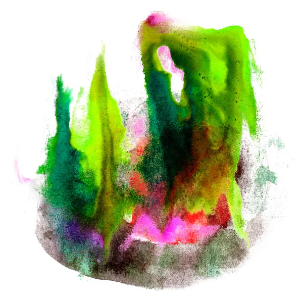 緑を描く、黒のストローク飛び散っ色水彩抽象 wa — ストック写真