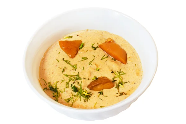 Champiñones comida y sopa plato aislado sobre fondo blanco clipp — Foto de Stock