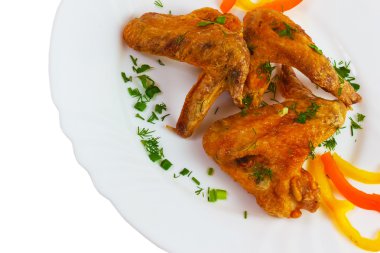 Beyaz arka plan clippin izole jambon kızartma yemek çanak tavuk