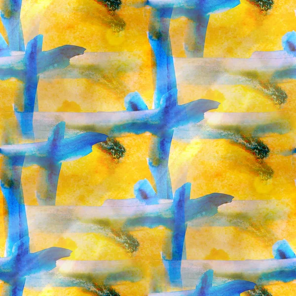 Arte avant-garde fundo mão azul, amarelo pintura parede sem costura — Fotografia de Stock