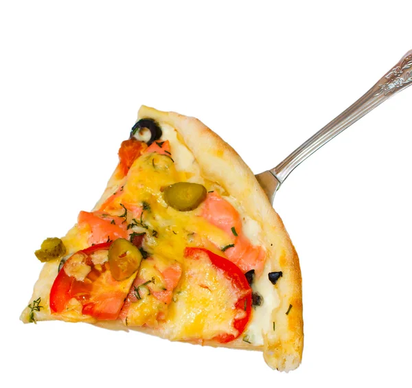 Izole yemek pişmiş pizza yemek peynir İtalyan domates beyaz c — Stok fotoğraf