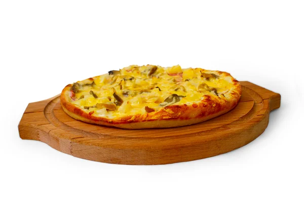 Pizza al forno funghi una cena veloce crosta formaggio cibo italiano è — Foto Stock