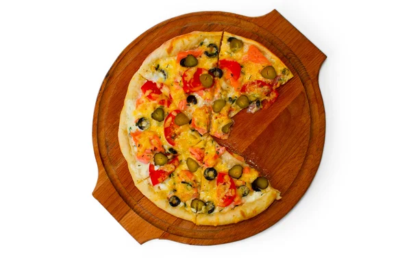 Isolated pizza white food cheese italian tomato cucumber meal fa — Stock Photo, Image