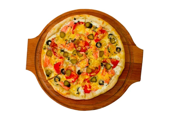 Pizza izole salatalık beyaz yemek peynir İtalyan domates yemek SK — Stok fotoğraf