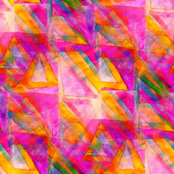Дизайн акварели бесшовный фон фиолетовый, желтый, треугольник — стоковое фото