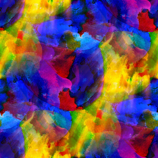 Watercolor blue, red, yellow seamless background texture abstrac