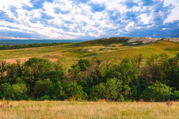 Landskap berg himlen grön skog natur hill Visa sommaren blå — Stockfoto