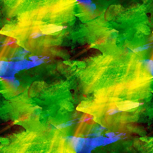 Sunlight seamless painting green yellow blue watercolor with bri — Stock Photo, Image