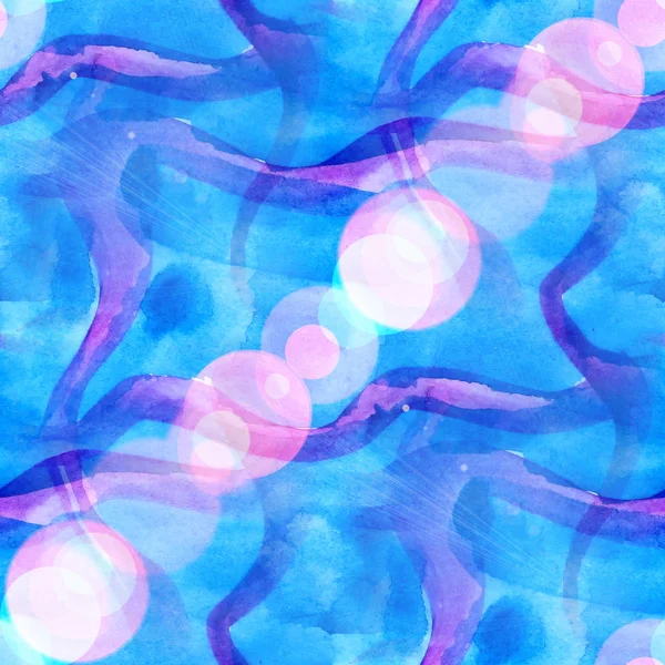 Bokeh abstraktes Aquarell, blaues Lila und Kunst nahtlose Textur, — Stockfoto