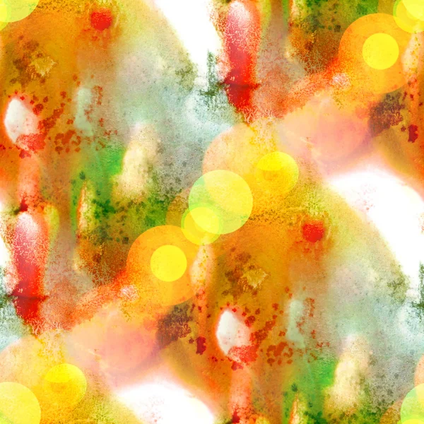 Luz del sol acuarela amarillo rojo verde pintura abstracta blot — Foto de Stock