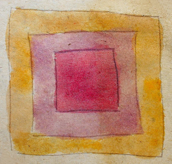 跨旧复古方形、 水彩红黄色 abst — 图库照片