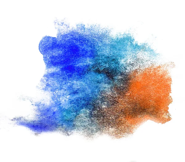 Sulu Boya kahverengi, mavi splash spot el yapımı renkli bac izole — Stok fotoğraf