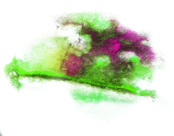 Akwarela rozchlapać zielony, fioletowy na białym tle miejscu ręcznie b kolorowe — Zdjęcie stockowe
