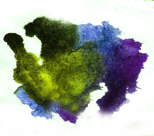Aquarelle éclaboussure violet, vert isolé spot coloré à la main b — Photo