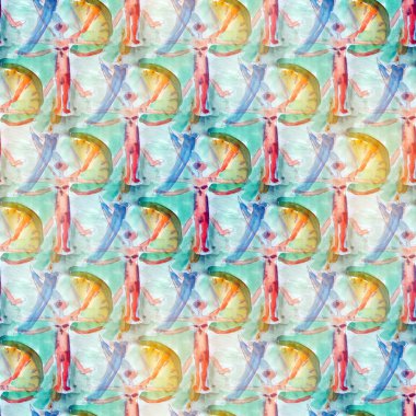 Dikişsiz, renkli, sulu boya mavi, kırmızı, leonardo da vinci handma