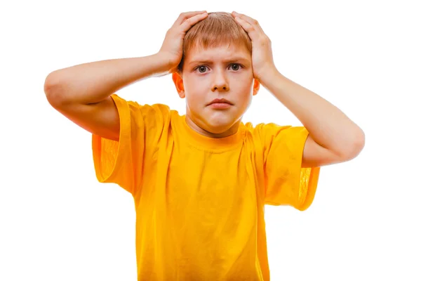 Triest ziek jongen hoofdpijn, voelt depressief — Stockfoto