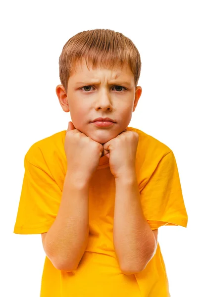 Sad boy in the yellow shirt — Stock Photo, Image